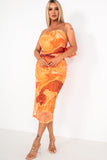 Kelly Orange Mesh Print Bandeau Dress