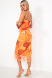 Kelly Orange Mesh Print Bandeau Dress