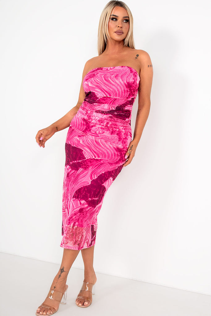 Kelly Pink Mesh Print Bandeau Dress