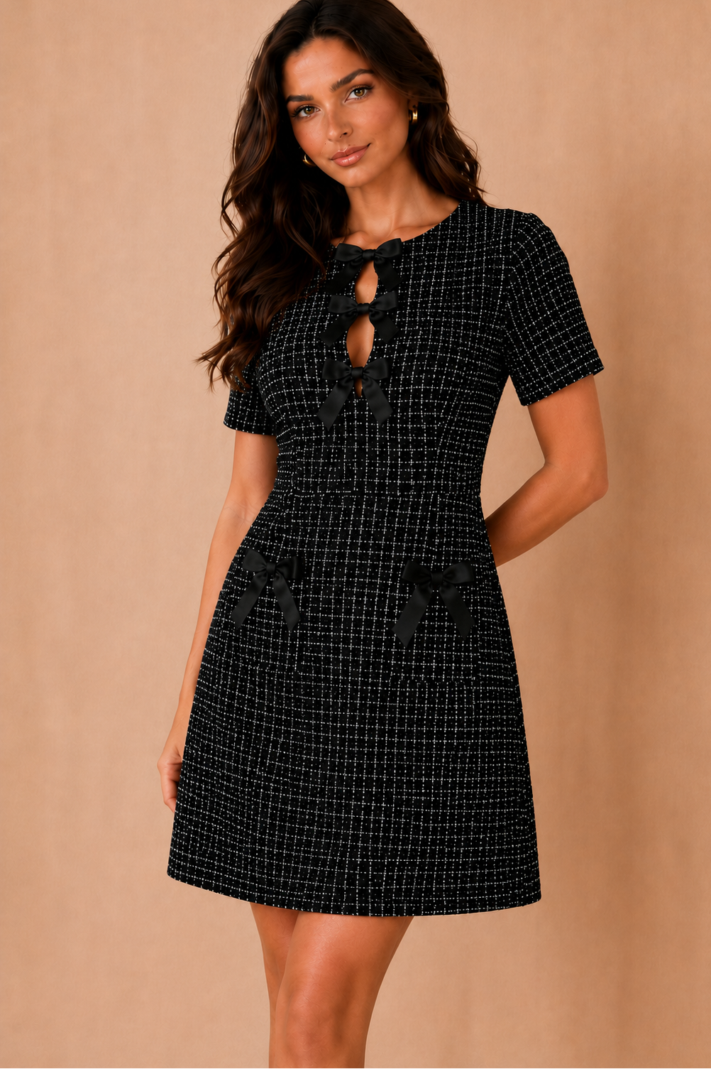 Kenza Black Bow Detail Mini Dress