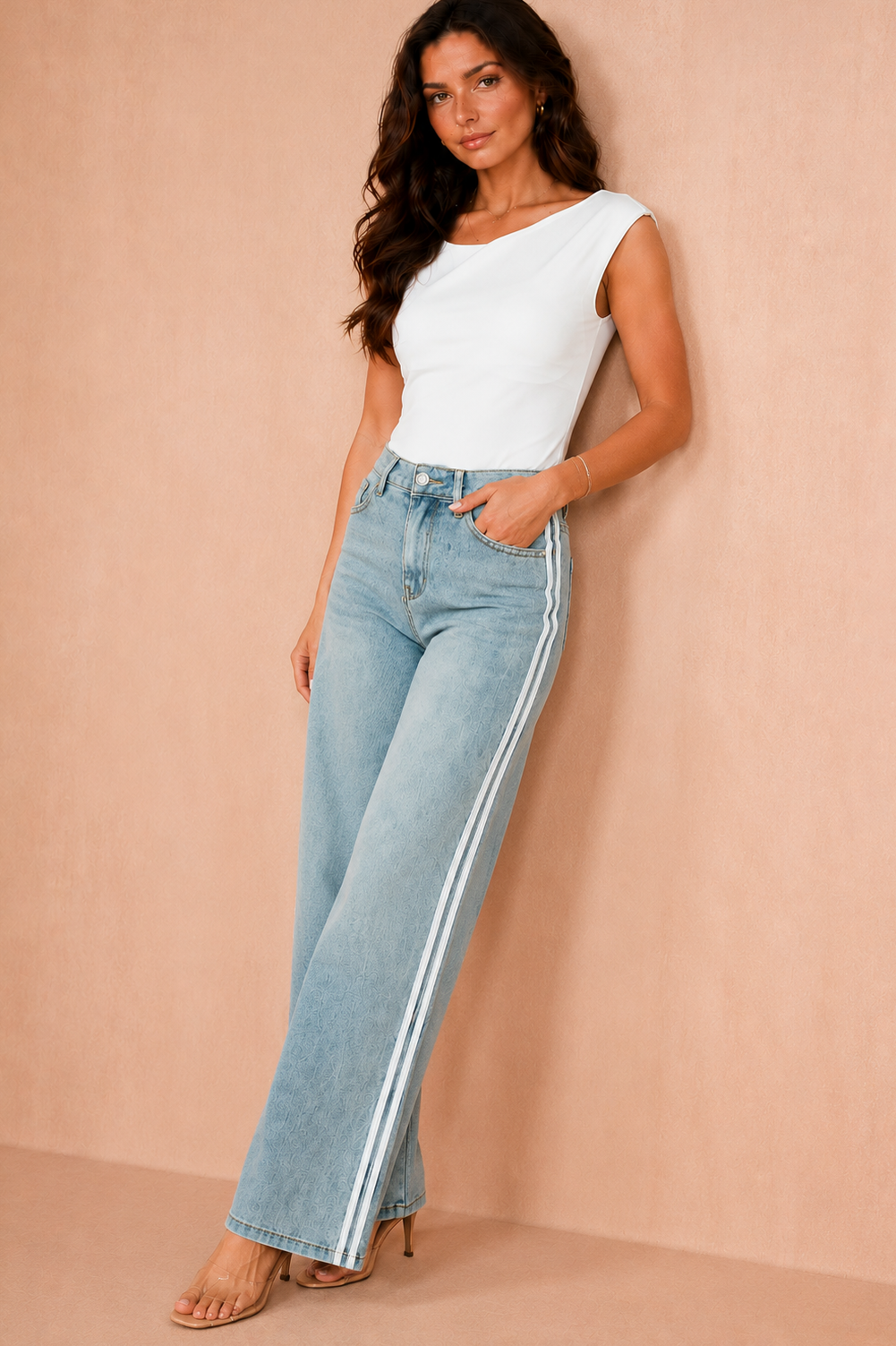 Kerrie Faded Blue Striped Jeans