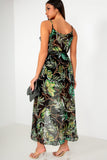 Kimberly Black Chiffon Leaf Print Dress