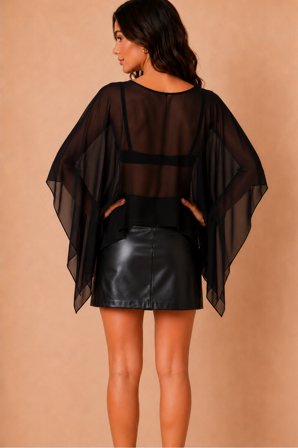 Koda Black Chiffon Sheer Cape Top