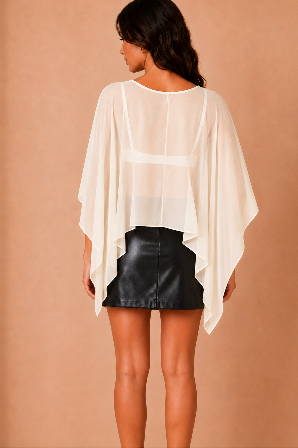 Koda Ivory Chiffon Sheer Cape Top