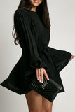 Kori Black Pleated Belted Dress