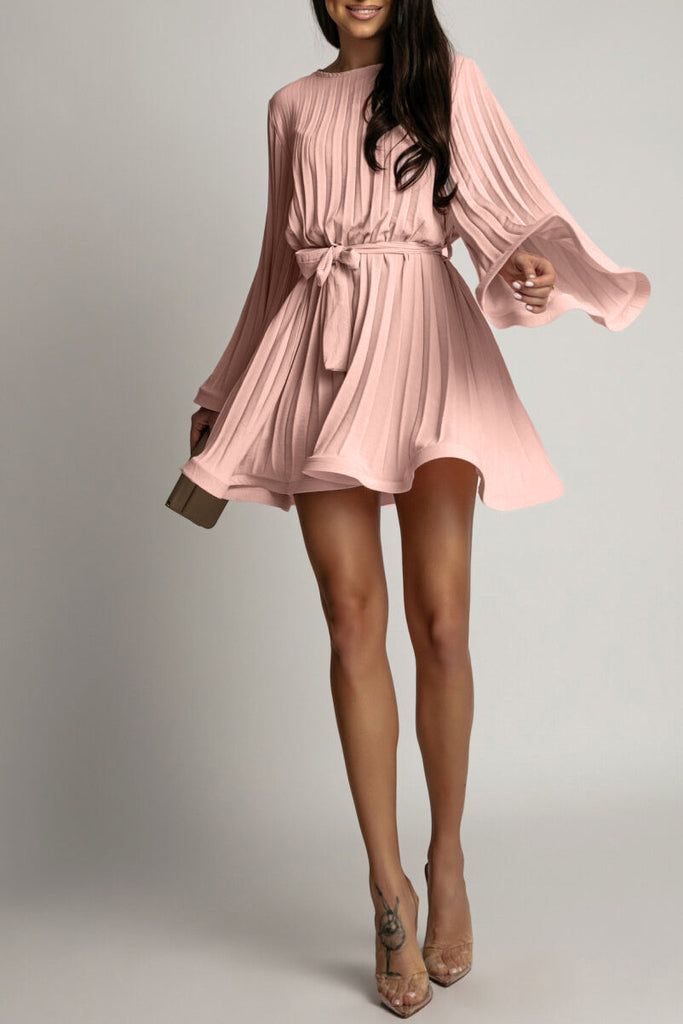 Kori Pale Pink Pleated Belted Dress