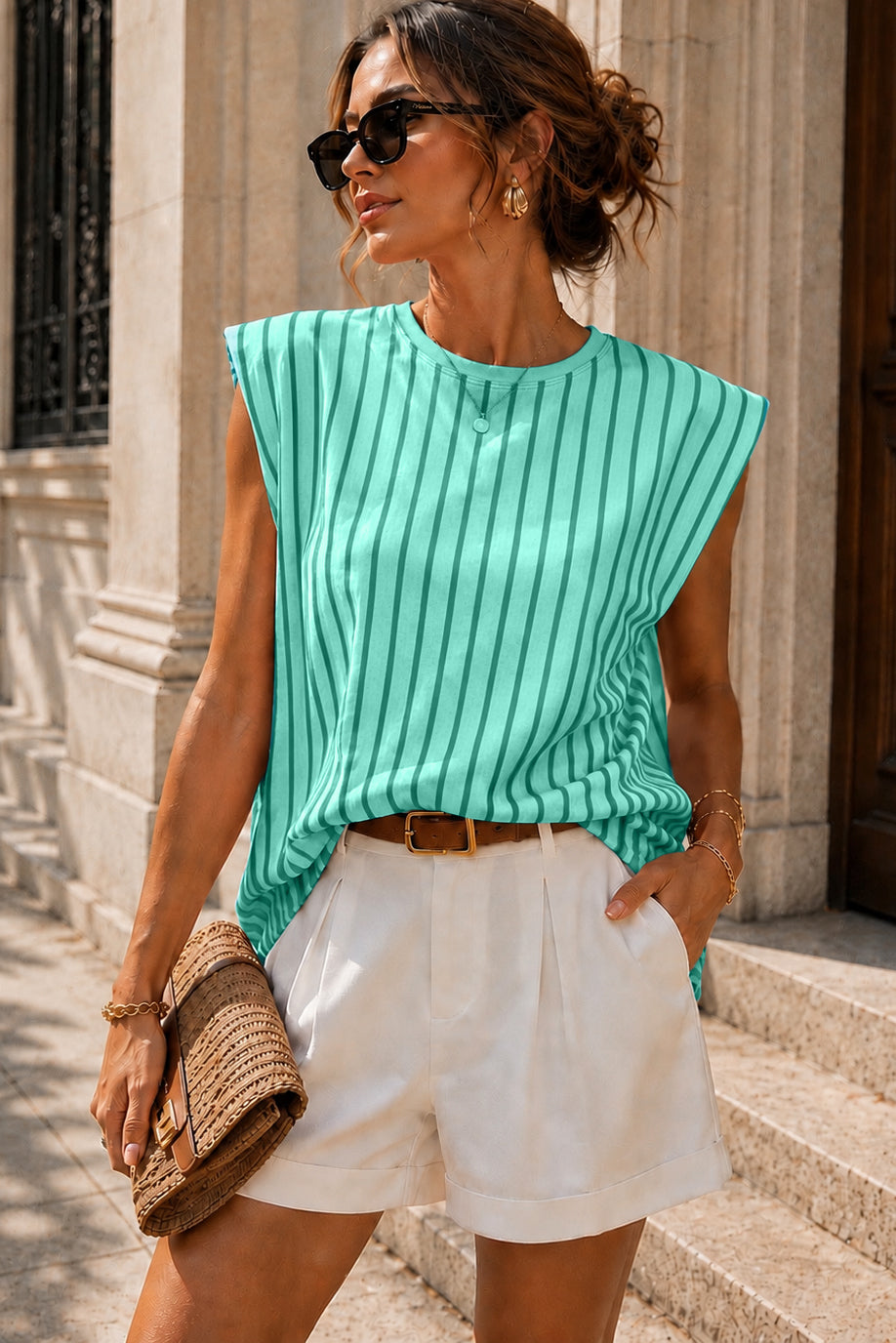 Kori Turquoise Striped Cut Out T-Shirt