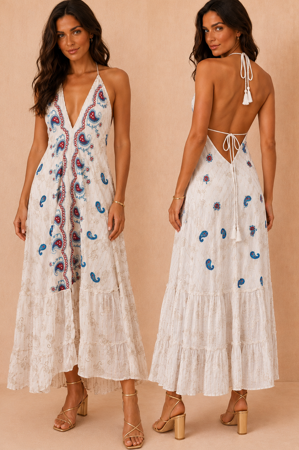 Kourtney Cream Boho Halter Neck Dress