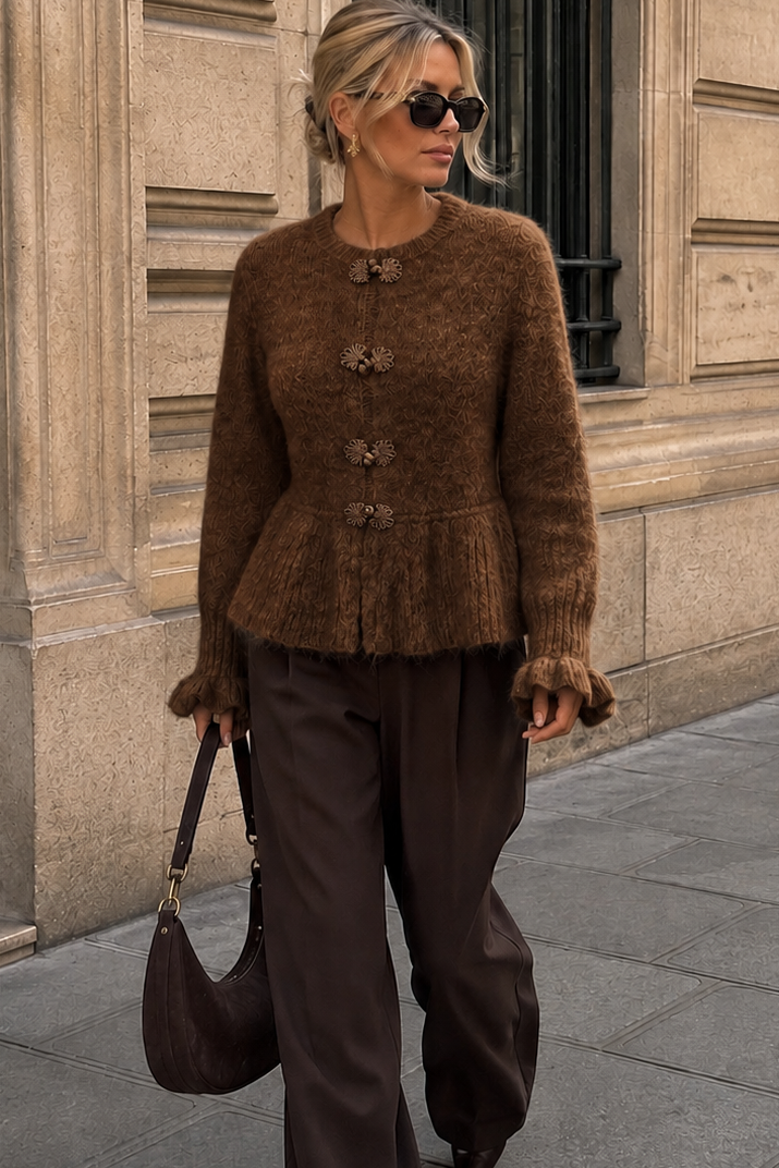 Kylan Chocolate Knit Peplum Top