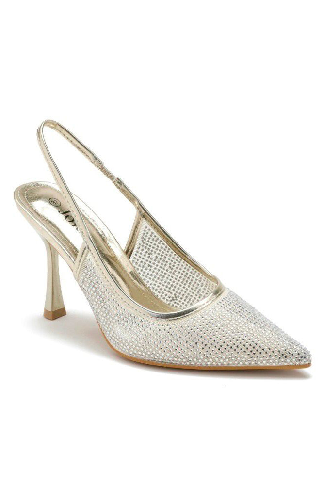 Lacy Gold Diamante Slingback Heels