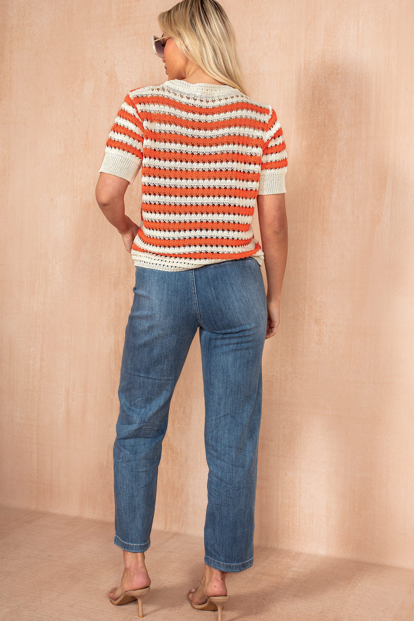 Laney Orange Crochet Knit Top