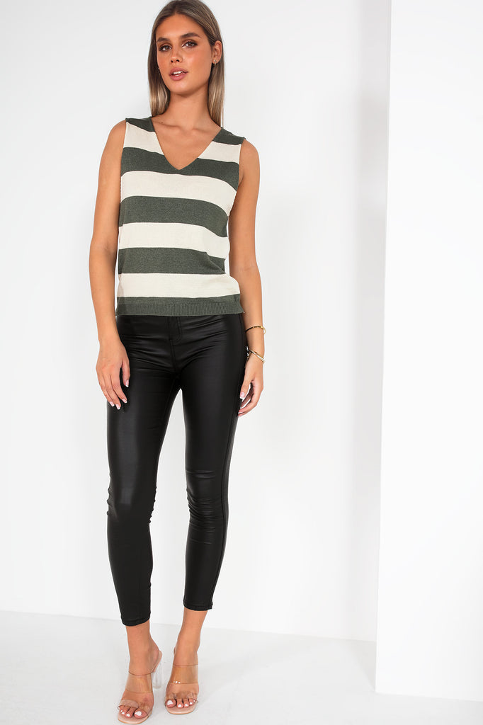 Laurelie Khaki Striped Vest