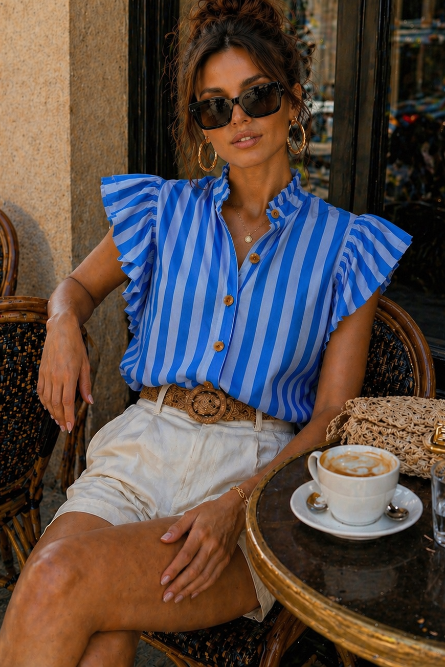 Laurie Blue Striped Frill Blouse