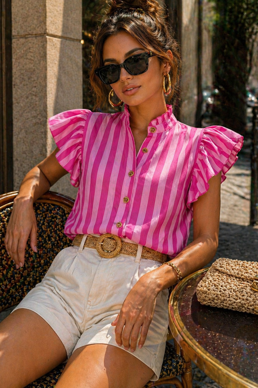 Laurie Pink Striped Frill Blouse