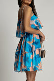 Lavina Blue and Orange Diamante Strap Print Dress