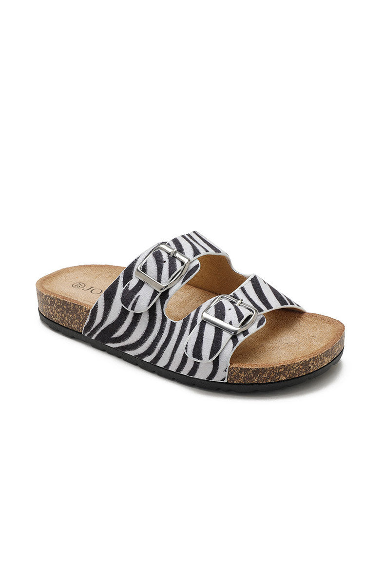 Leane Zebra Print Buckle Sliders