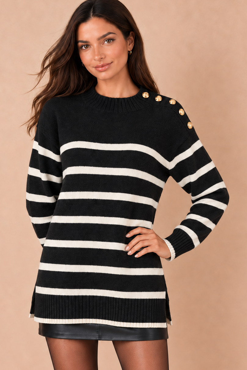 Leena Black & White Knit Striped Jumper