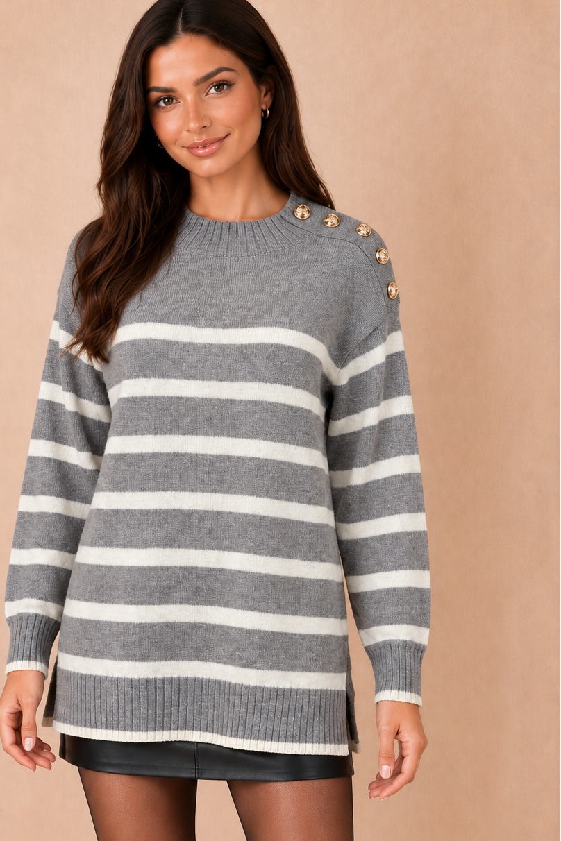 Leena Grey Knit Striped Jumper