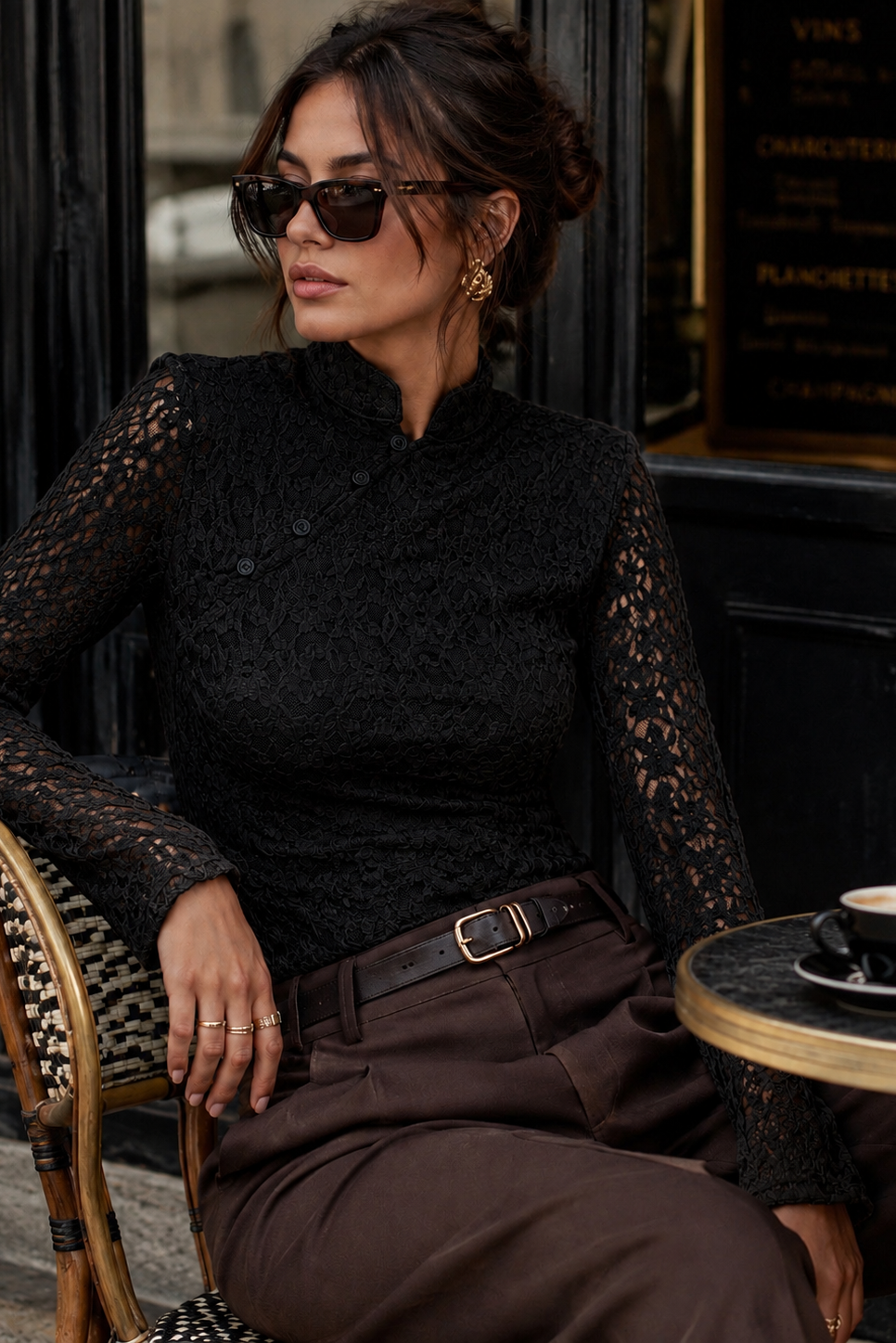 Leighton Black Lace High Neck Top