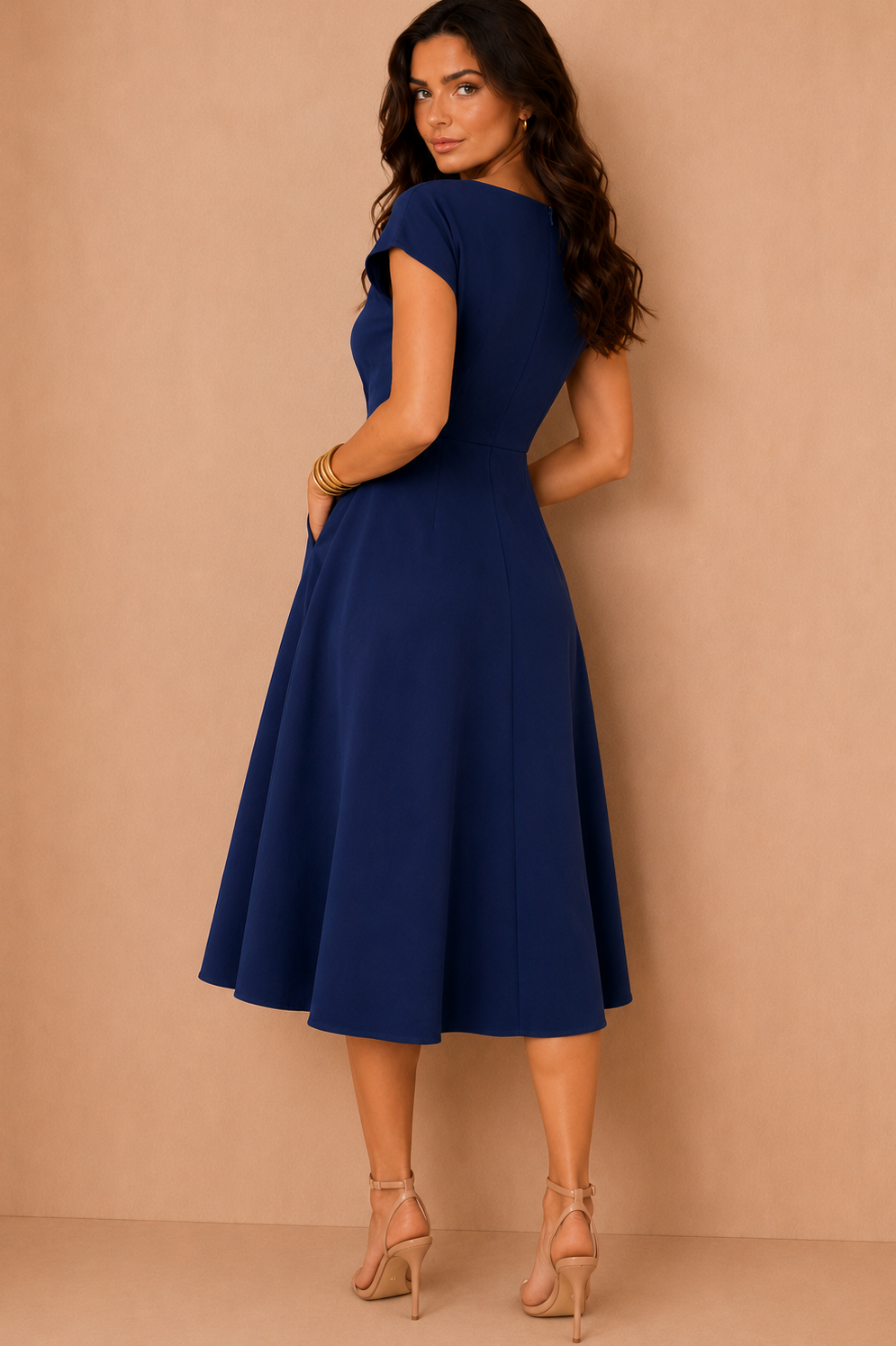 Leni Navy Pleated Midi Dress