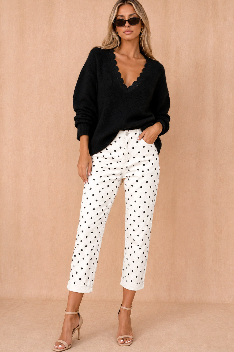 Lennon Cream Polka Dot Jeans