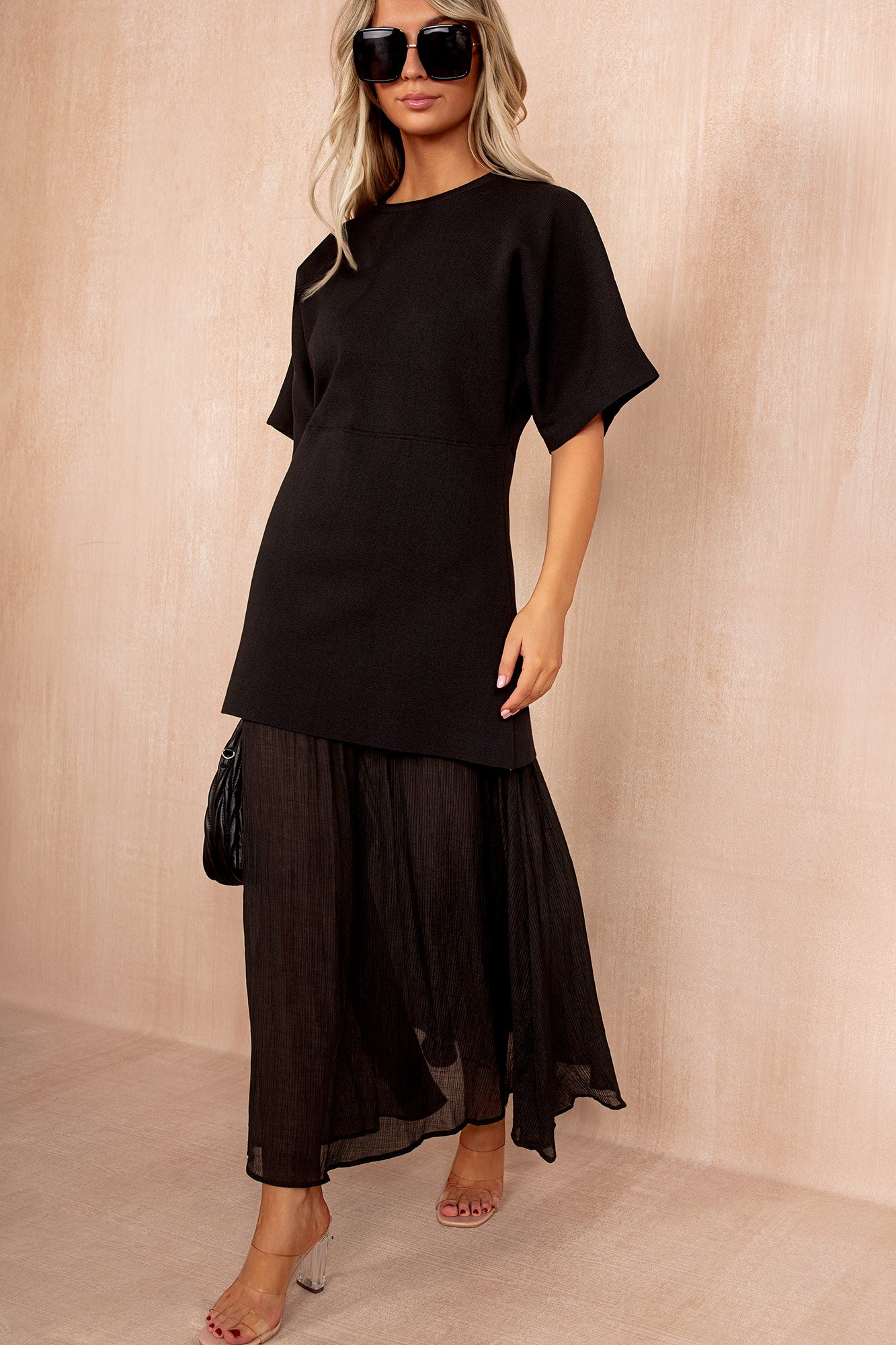 Lesley Black Knit Contrast 2 in 1 Maxi Dress