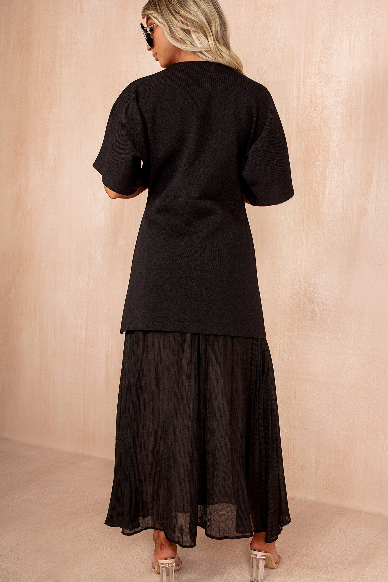 Lesley Black Knit Contrast 2 in 1 Maxi Dress