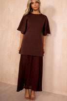 Lesley Chocolate Knit Contrast 2 in 1 Maxi Dress