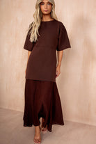 Lesley Chocolate Knit Contrast 2 in 1 Maxi Dress