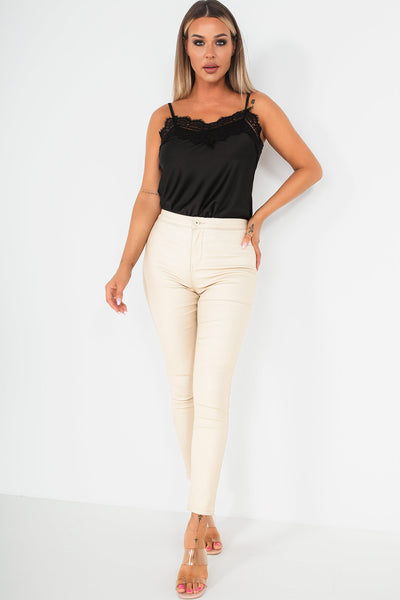 Lianna Cream High Waist Leather Look Jeans Vavavoom.ie