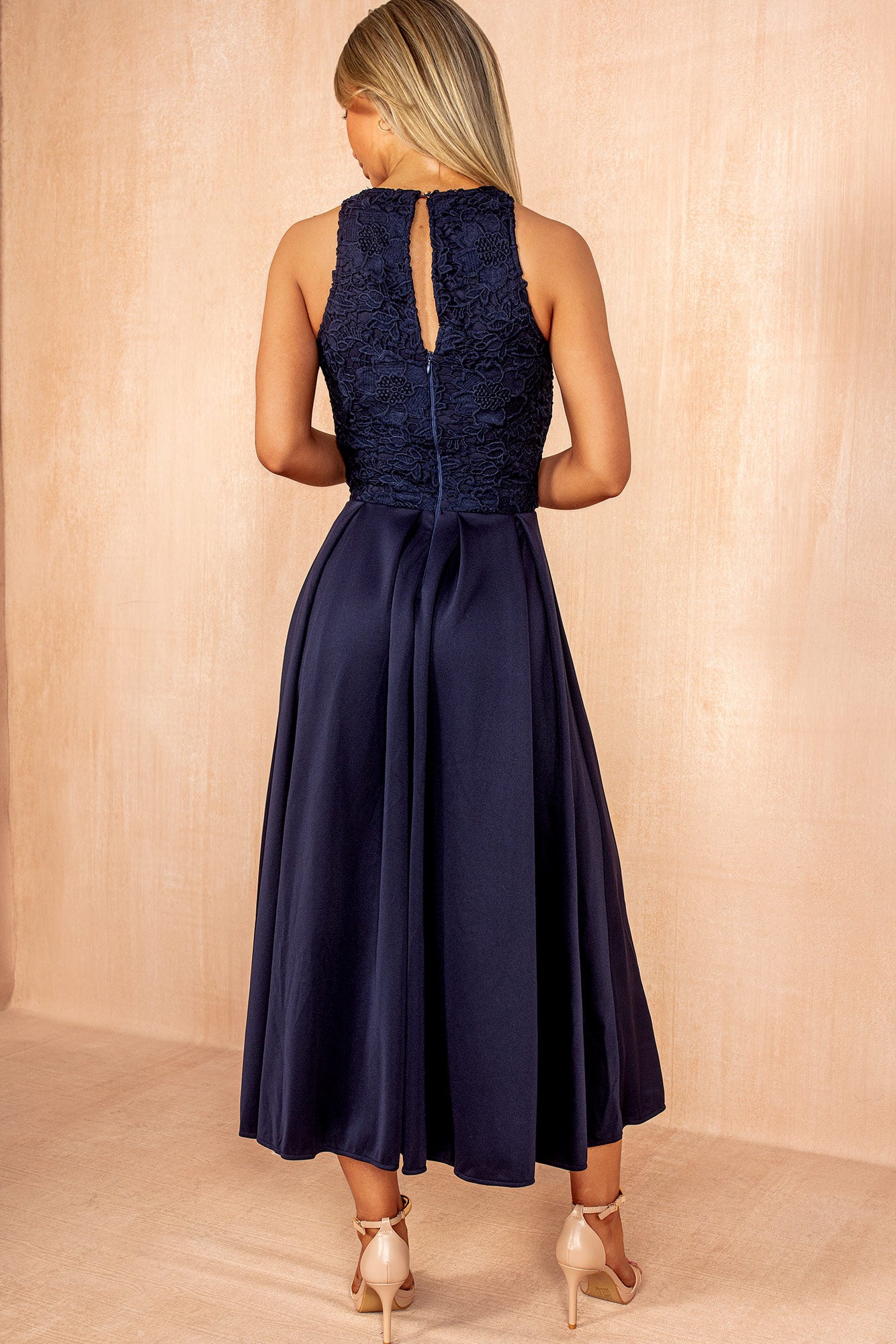 Lilah Navy Embroidered Top Midi Dress