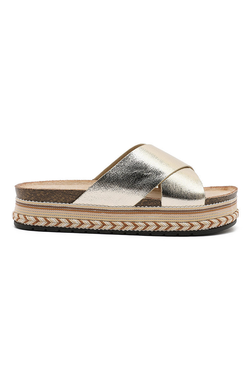 Lilibet Gold Braided Flatform Sliders