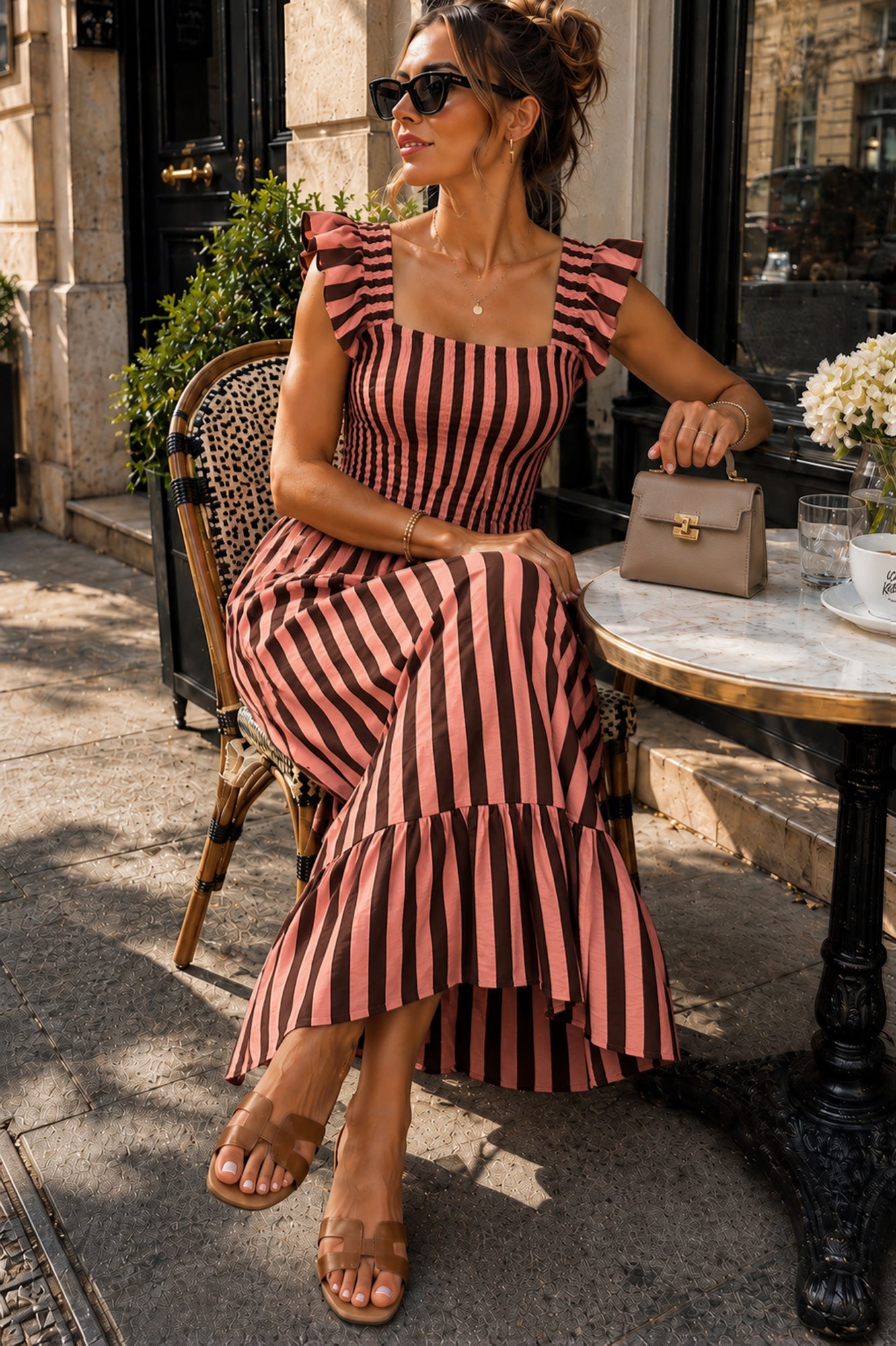 Lori Chocolate Striped Maxi Dress