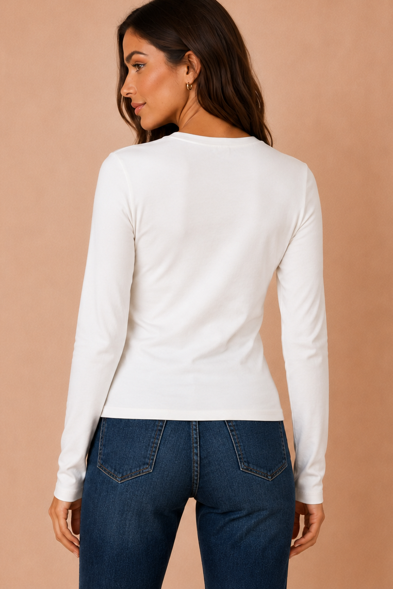 Lucy ONLY Off White Cotton Long Sleeve Top