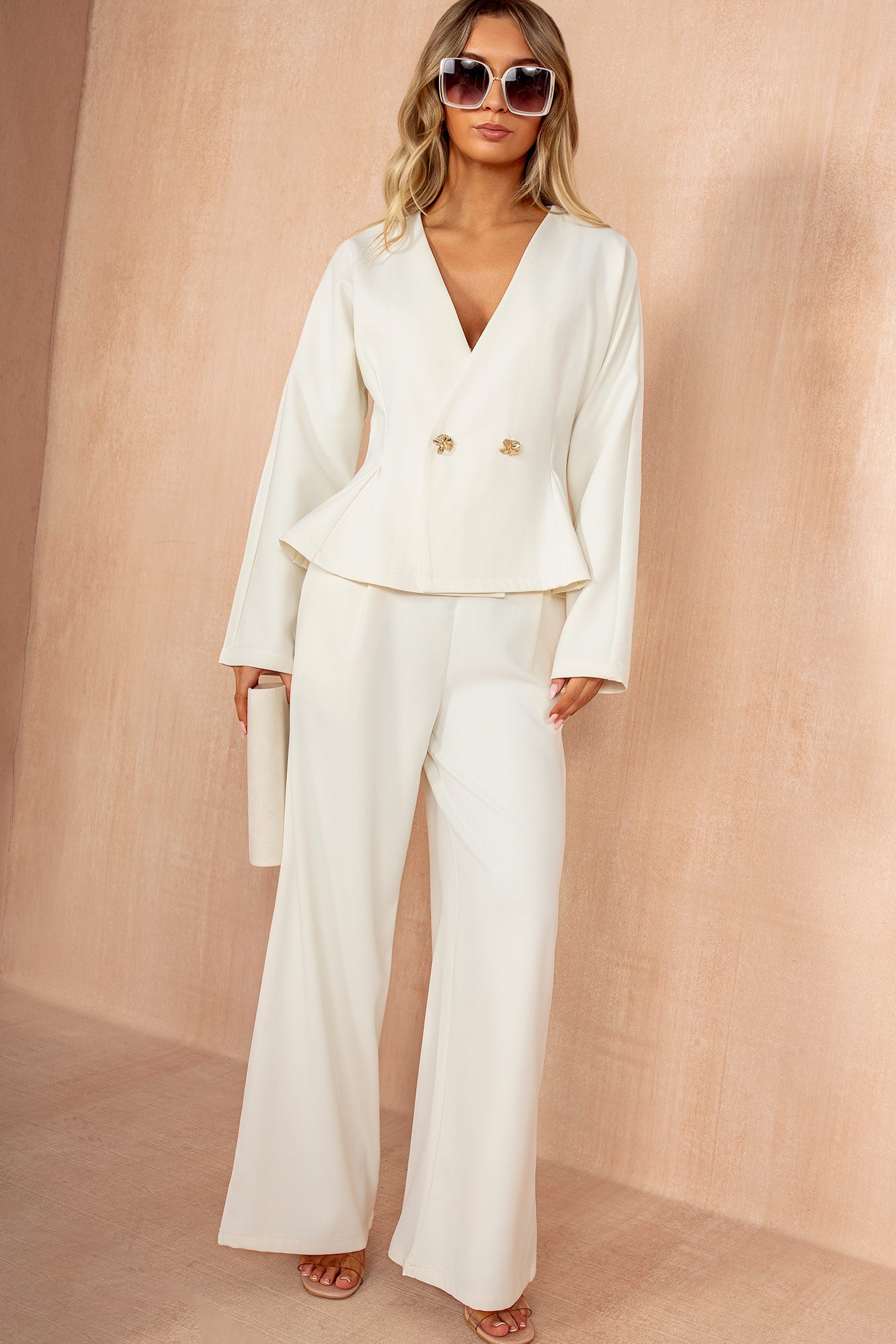 Luisa Cream Wide Leg Trousers