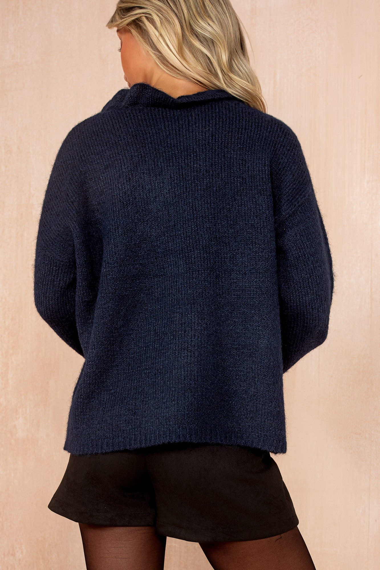 Mahira Navy Knit Frill Cardigan
