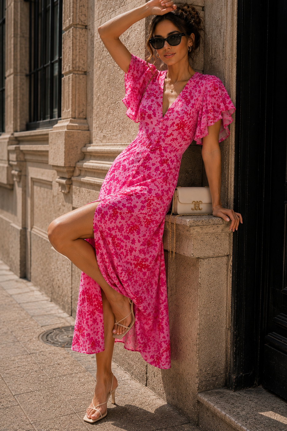 Malone Pink Cotton Printed Maxi Dress