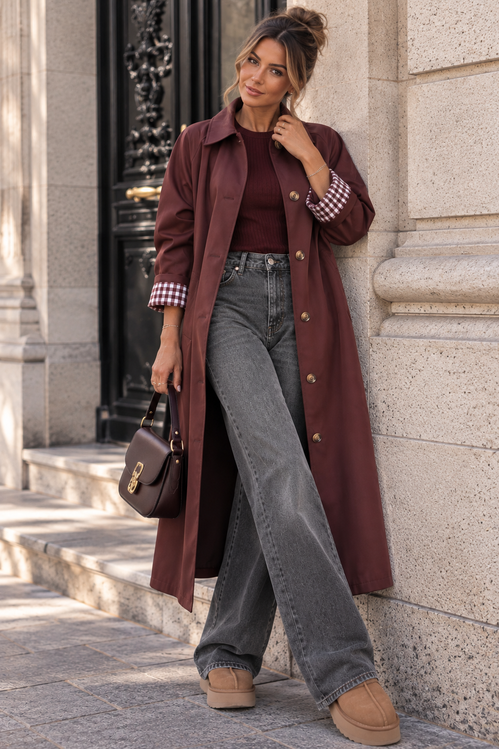 Mariah Burgundy Longline Trench Coat