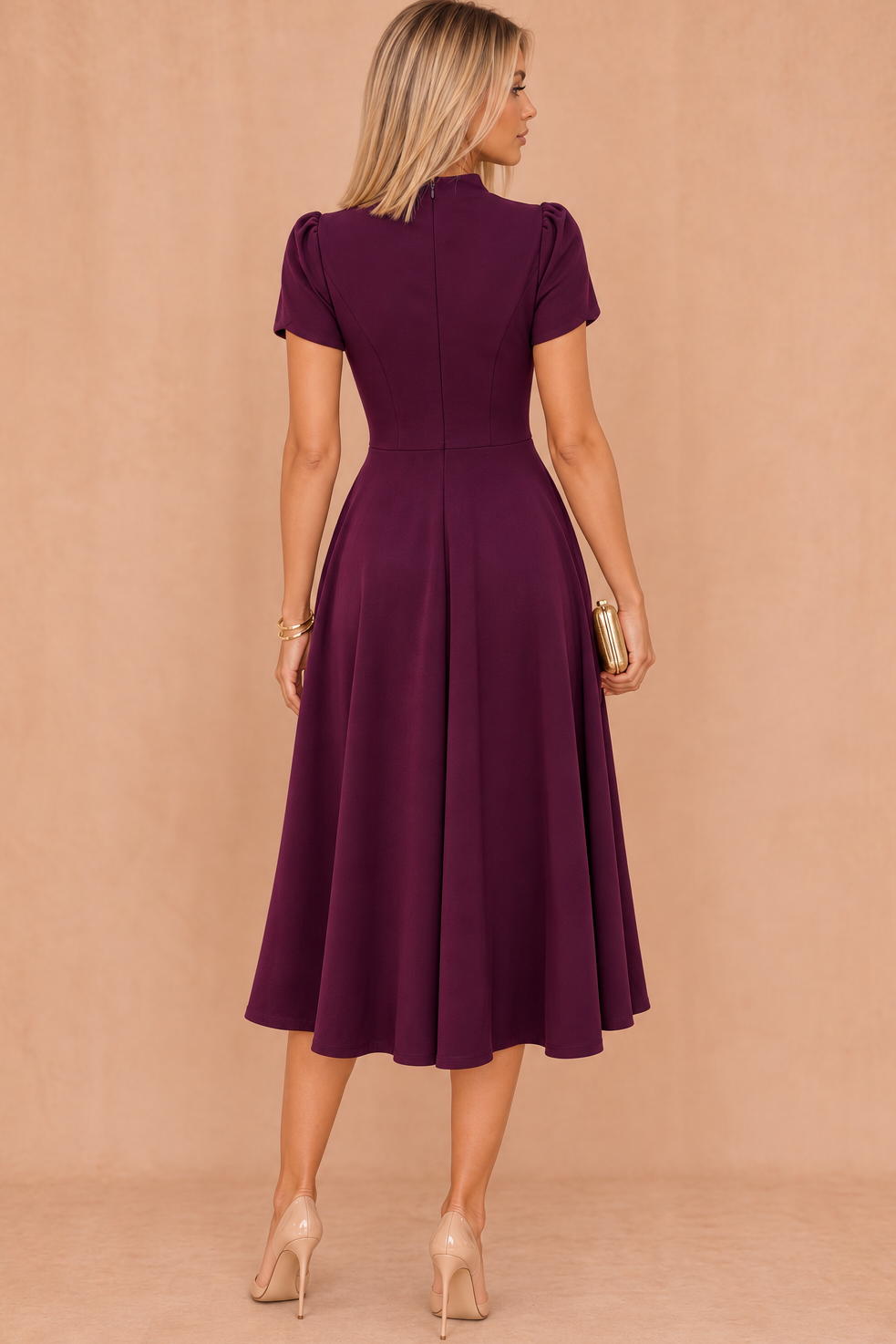 Marianna Plum Tulip Sleeve Midi Dress