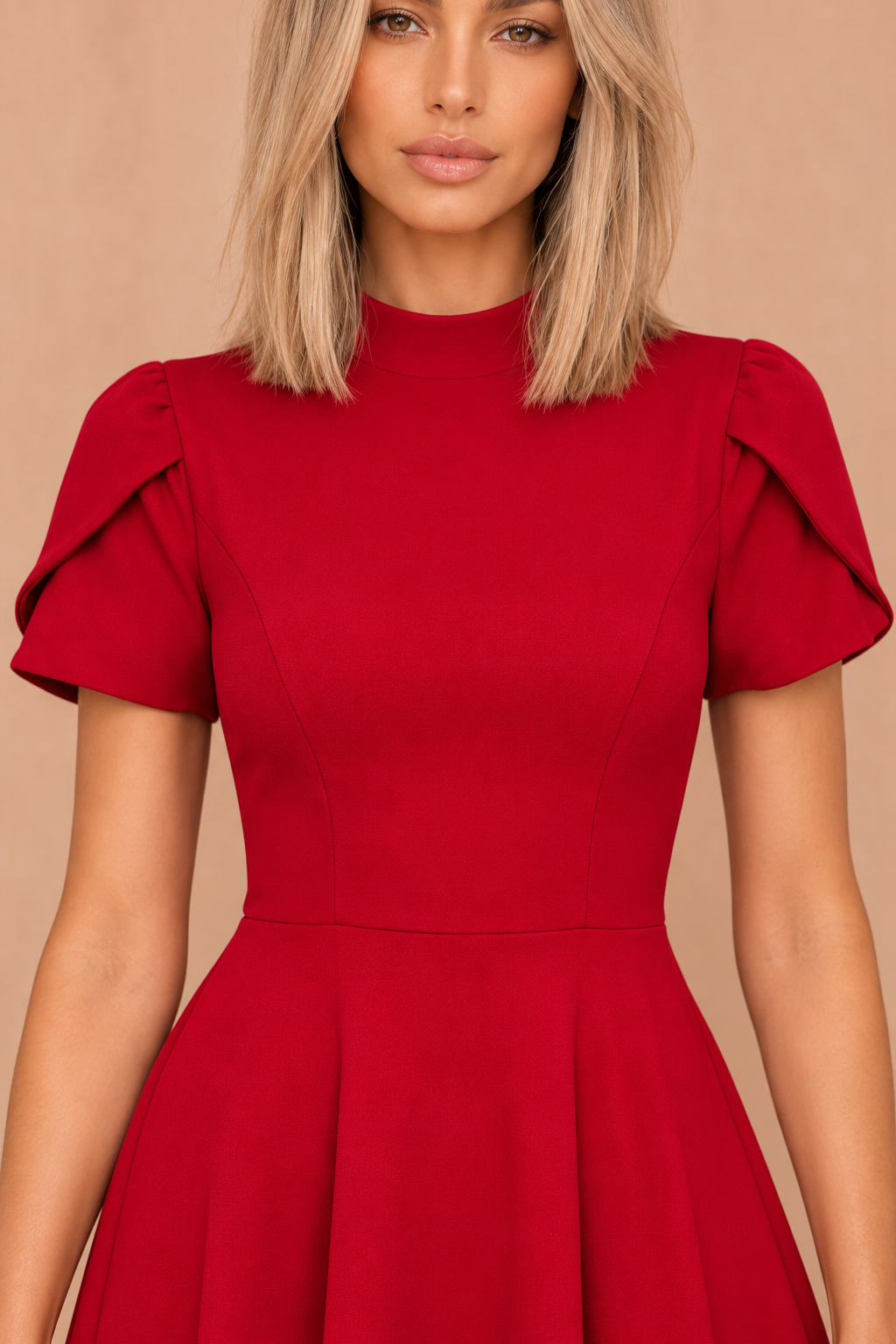 Marianna Red Tulip Sleeve Midi Dress