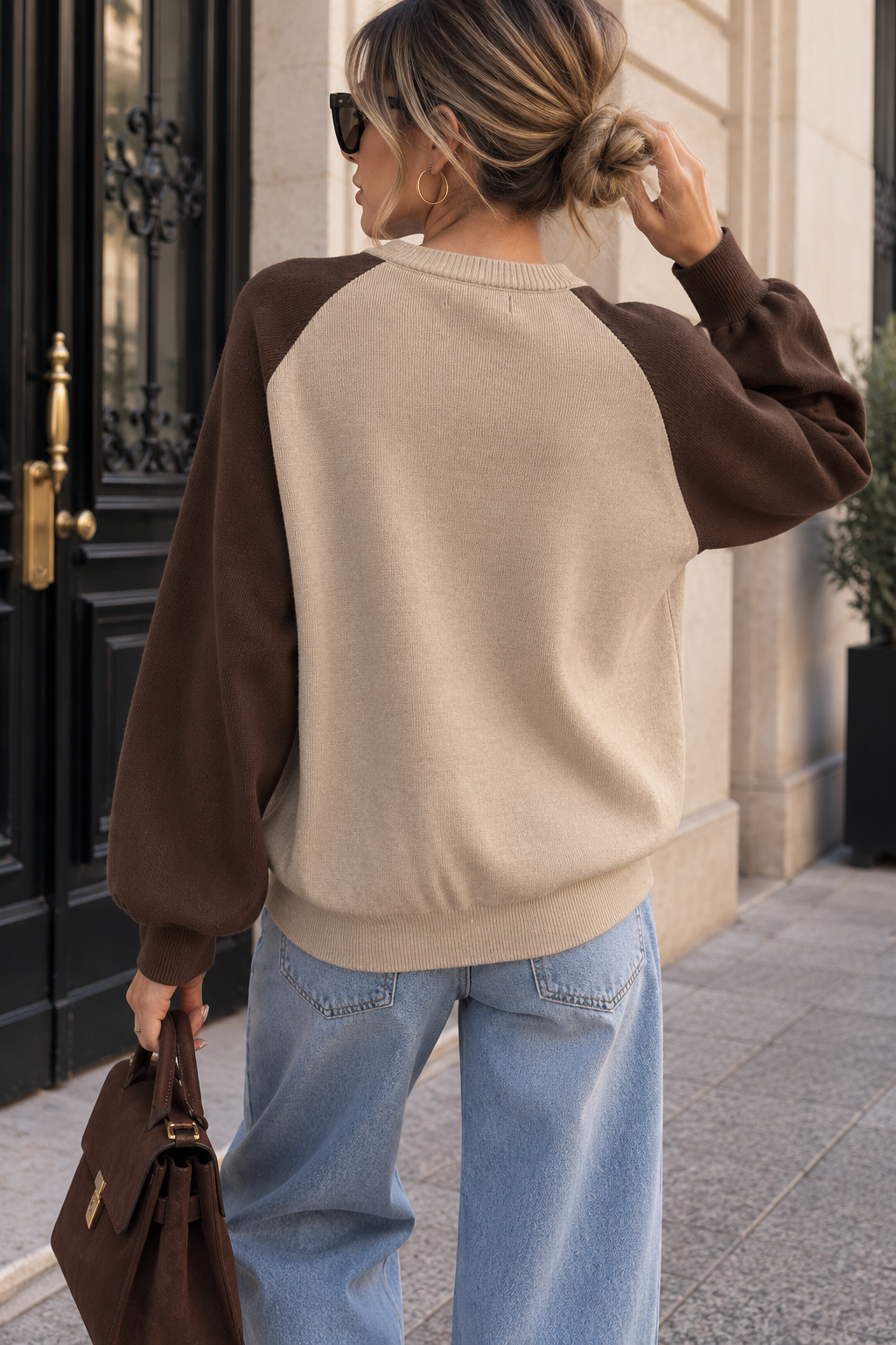 Marielle Taupe & Chocolate Fine Knit Jumper