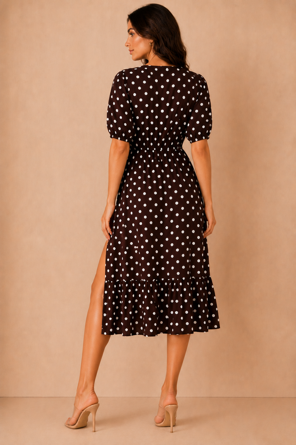 Marlee Chocolate Polka Dot Midi Dress
