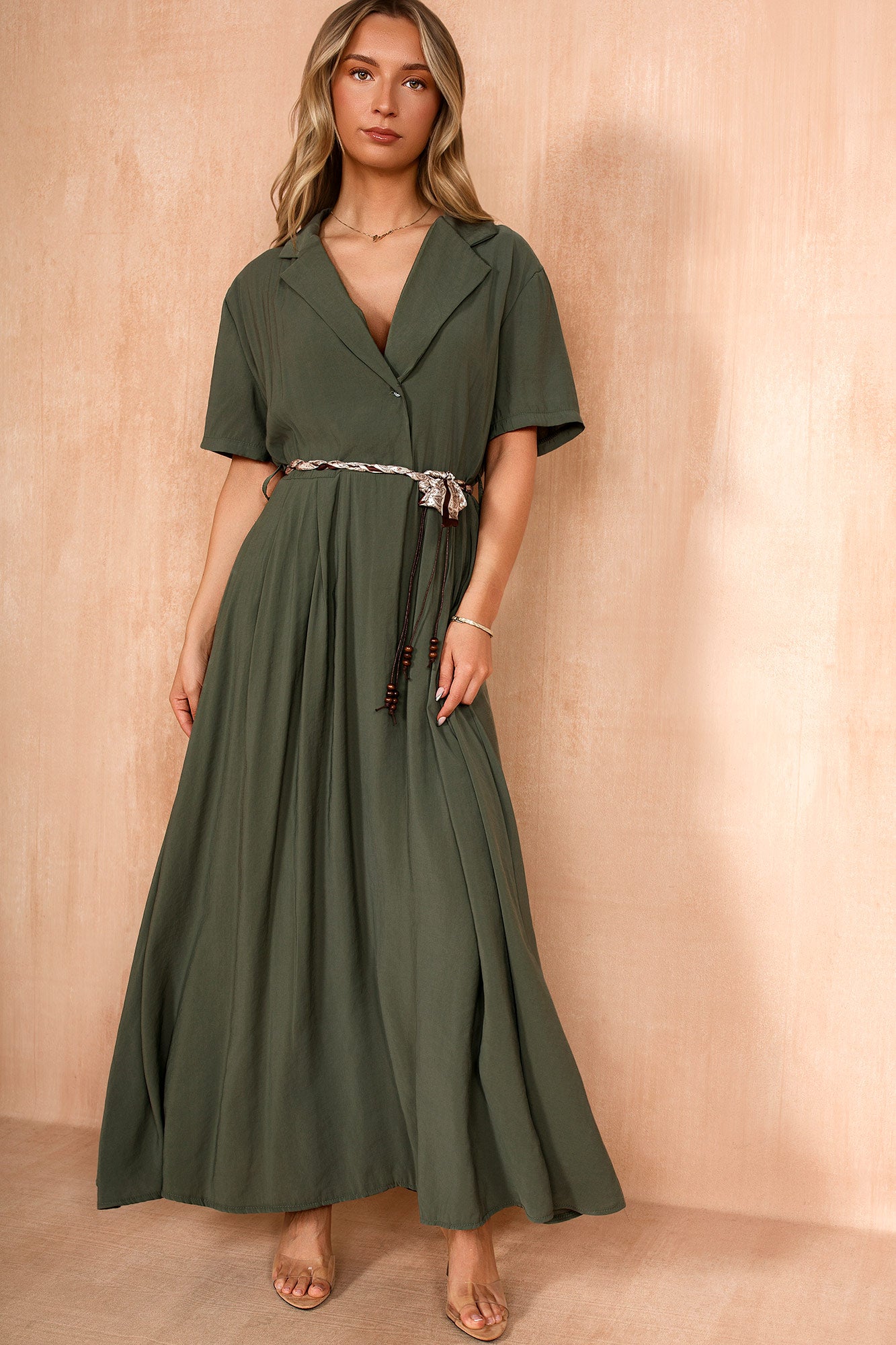 Marley Khaki Belted Maxi Dress