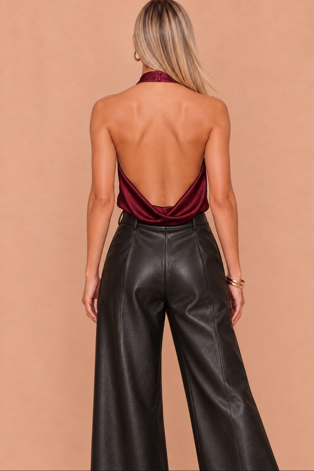 Mary Burgundy Satin Cowl Neck Top