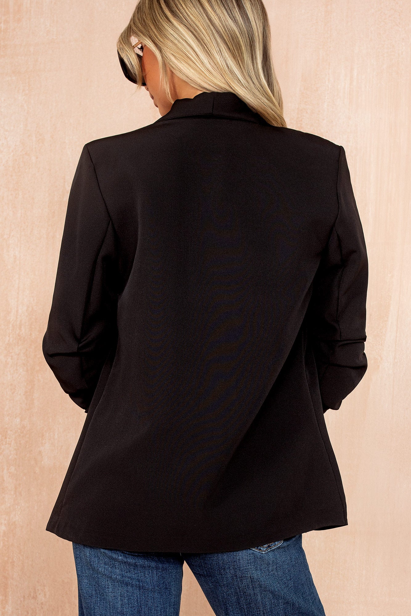 Maxine Black Ruched Sleeve Blazer