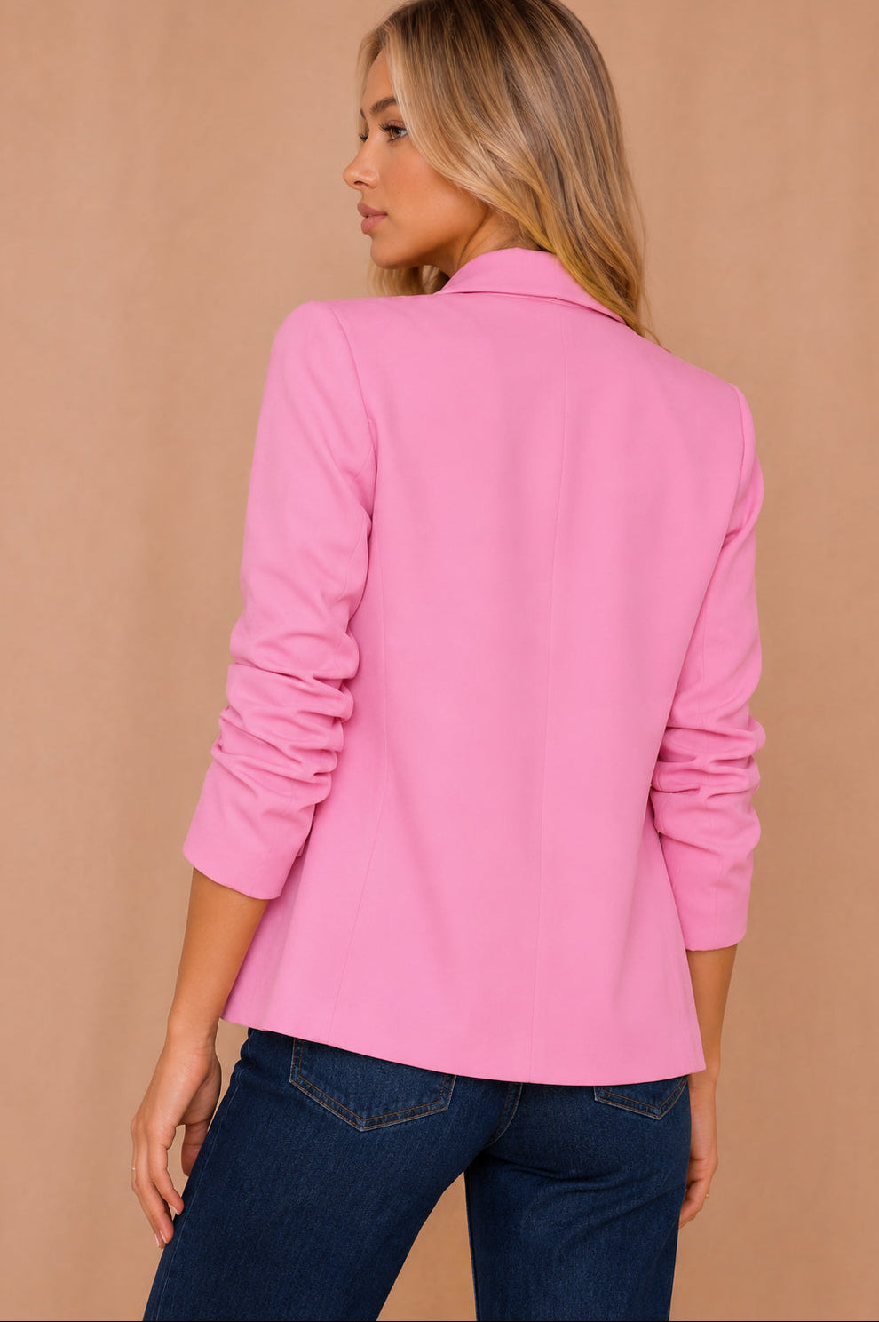 Maxine Candy Pink Ruched Sleeve Blazer