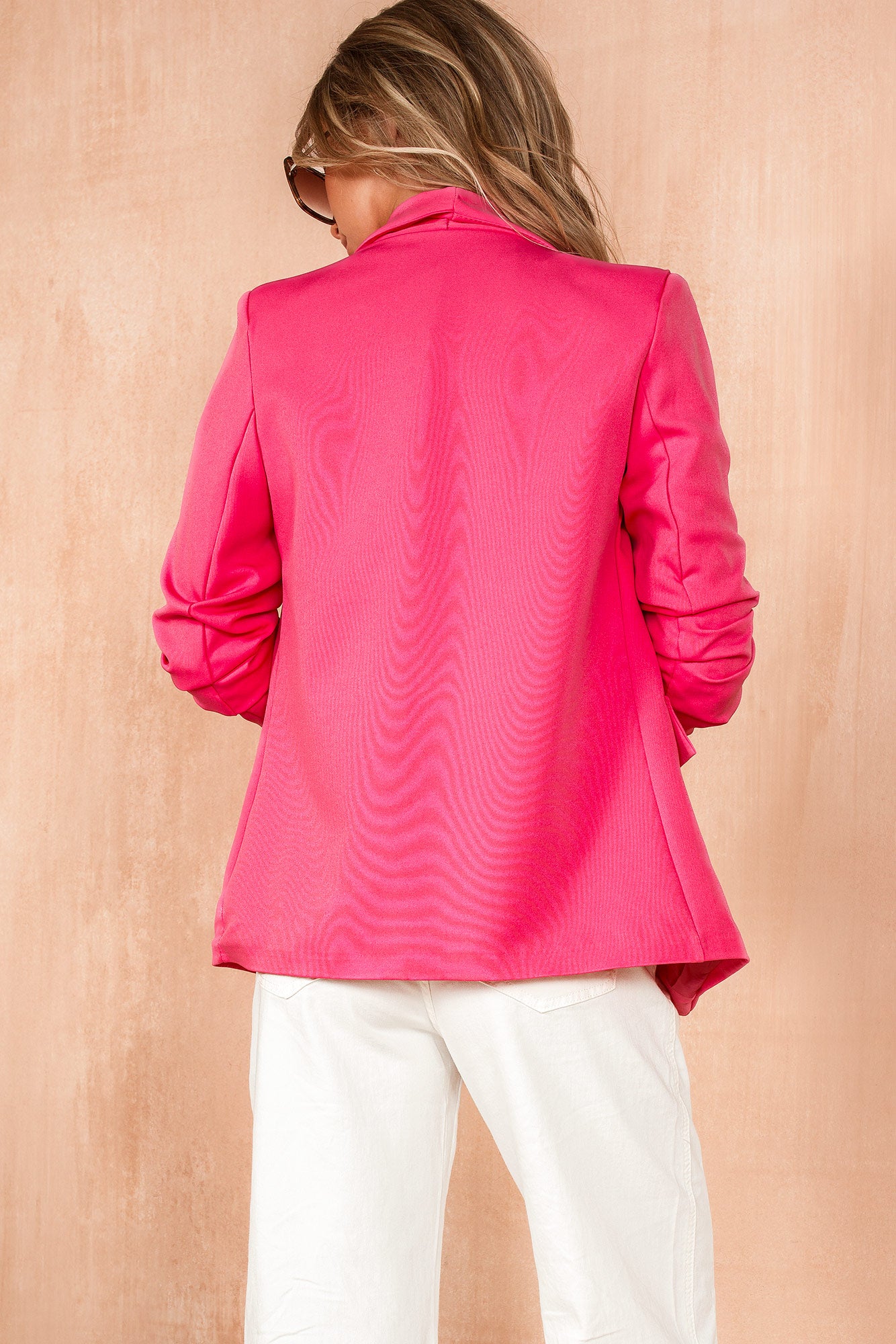 Maxine Hot Pink Ruched Sleeve Blazer