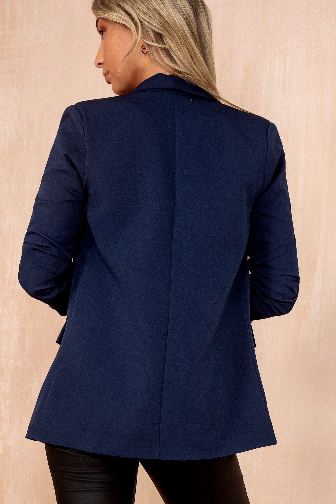 Maxine Navy Ruched Sleeve Blazer