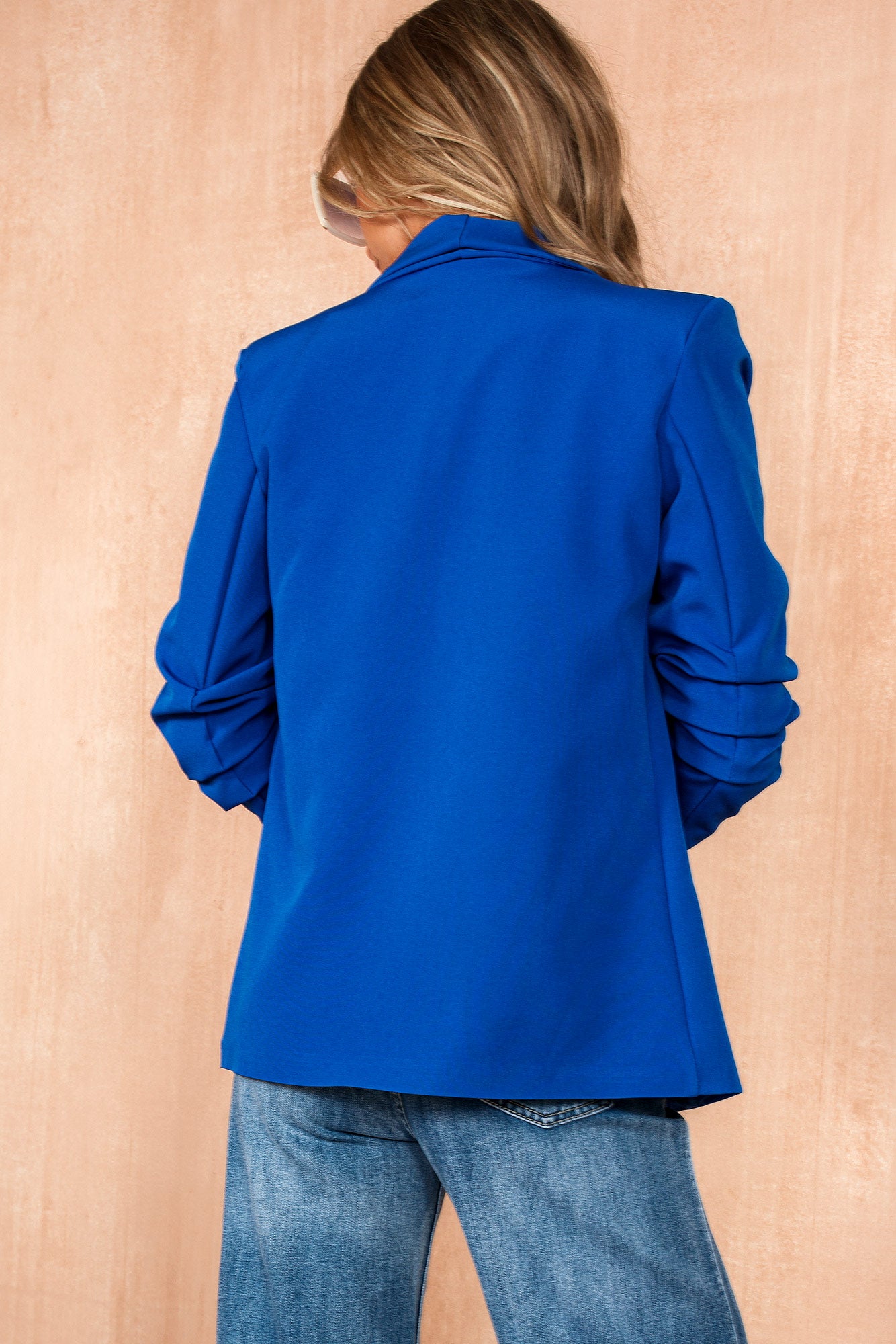 Maxine Royal Blue Ruched Sleeve Blazer