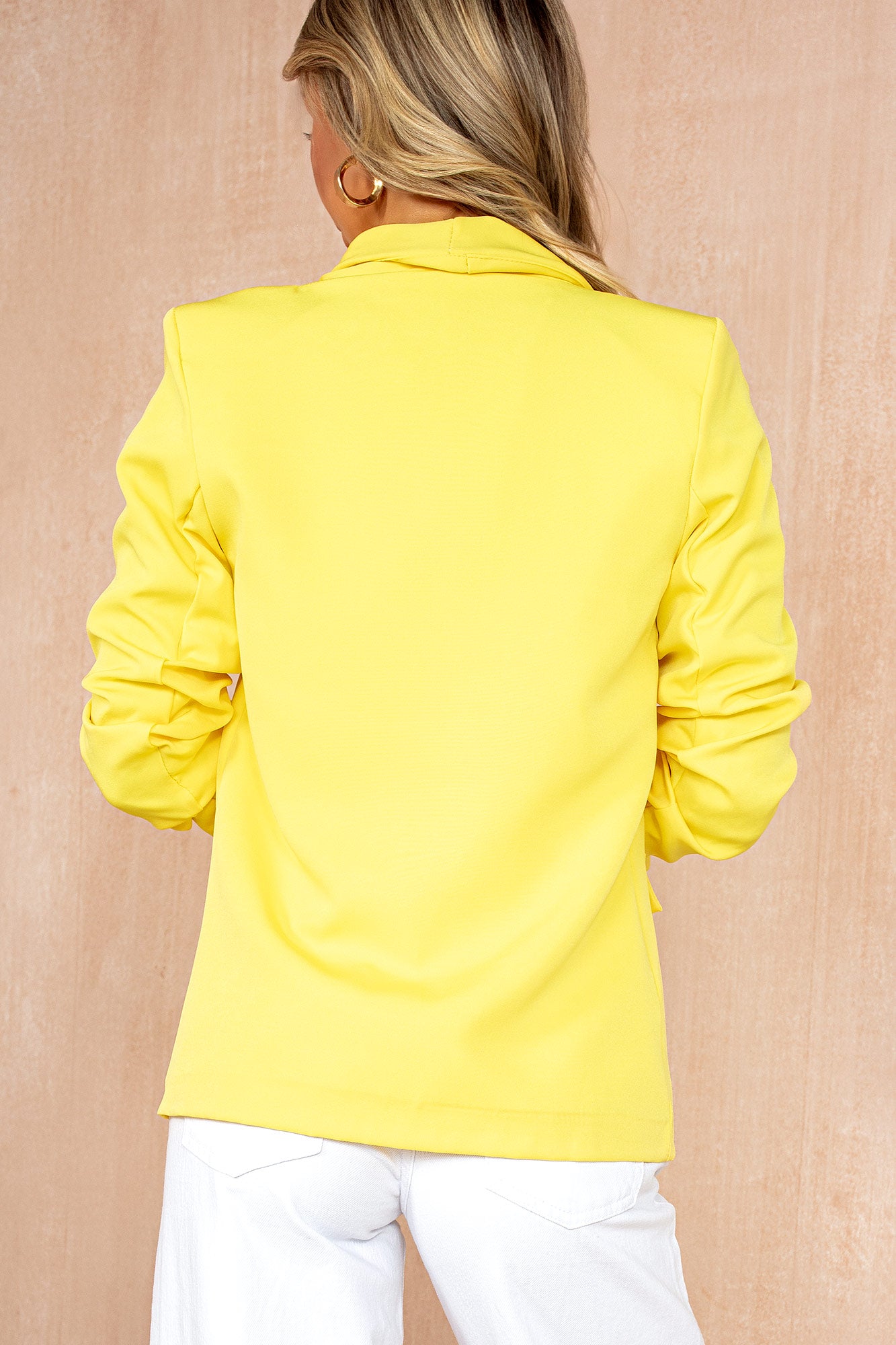 Maxine Yellow Ruched Sleeve Blazer